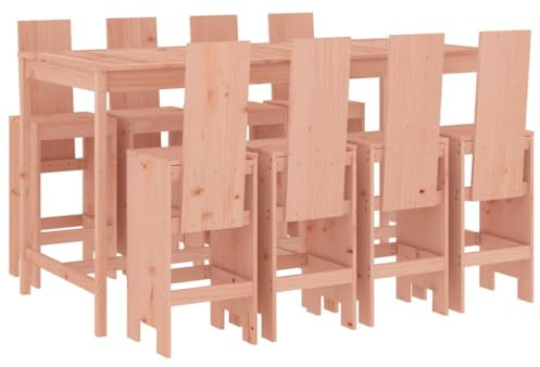Foknhdi Gartenbar Set Douglasie massiv 203,5 x 90 x 110 cm 9-TLG mit 8 Barhockern Modernes Design Robust und Langlebig für Terrasse Garten