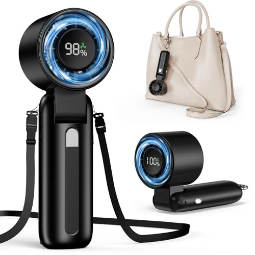 Fcsih Handheld Fan, 100-Speed Portable Mini Fan with 12800 RPM Strong Airflow, Foldable 4-in-1 Personal Fan for Travel, Beach & Office, USB-C Rechargeable, Lightweight & Quiet (Black)