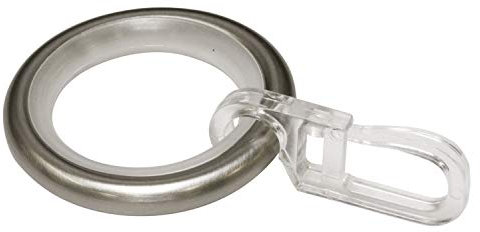 Gardinia Gardinenringe mit Gleiteinlage und Faltenlegehaken, Metall für Ø 16 mm Edelstahl-Optik, 10er Pack, 10, 30095