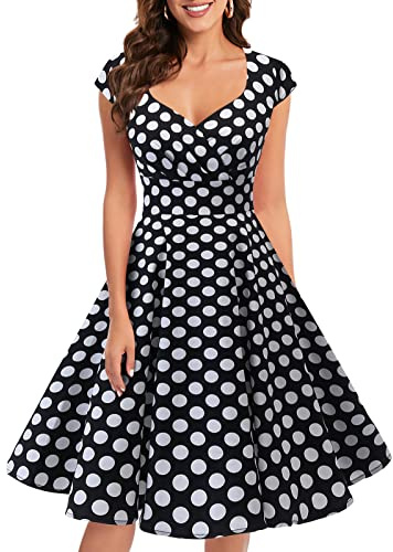 Bbonlinedress 1950er Vintage Retro Cocktailkleid Rockabilly V-Ausschnitt Faltenrock Abendkleid Partykleid
