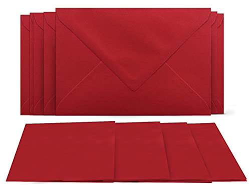 50 Klappkarten mit Umschlägen Set Kirschrot - DIN A6 Blanko Doppelkarten 14,8 x 21 cm (160 g/m²) - DIN C6 Umschlag 11,4 x 16,2 cm (80 g/m²) Nassklebung - Grußkarten Einladungskarten Hochzeit