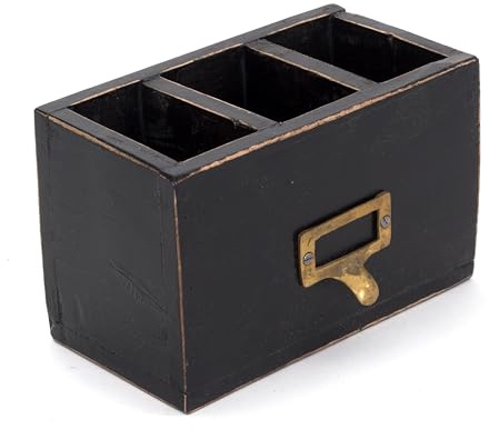 DESIGN DELIGHTS Holz STIFTEHALTER Box Vintage 19 | Mahagoni, 19x12x10cm (BxHxT) | Stiftebox mit Metallgriff, Stifteköcher, Schreibtischorganizer im Shabby Style | Farbe: 09 Voodoo - schwarz