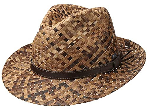 Lipodo Maldives Strohhut Damen Herren Made in Italy Bogarthut Fedora Papierstroh Frühjahr Sommer braun XL (60-61 cm)