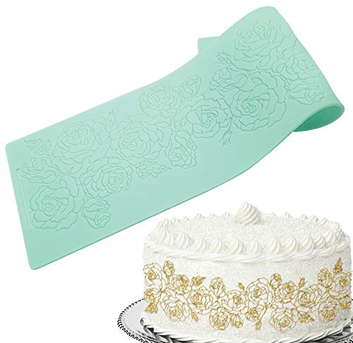Molde Encaje Fondant, Molde de Silicona para Fondant, Flores Rosas, Molde de Encaje de Azúcar en Relieve para Hornear Pasteles, Decoración de Chocolate
