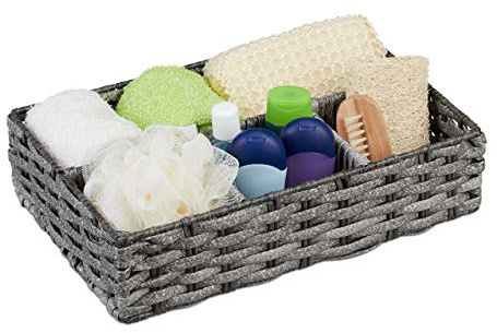 Relaxdays Aufbewahrungskorb 4 Fächer, Körbchen geflochten, Badezimmer Dekokorb, Kunststoff, HBT: 8 x 31 x 21 cm, schwarz