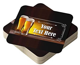 Personalised Beer Mats Pack of 24 - Multi Bulk Buy Absorbent Recyclable Cardboard Drink Mat Coasters 95mm x 95mm x 1mm Square - Accessories for Home Bars Pubs - CO-CARD-RA813-24 - ADD NAME/TEXT