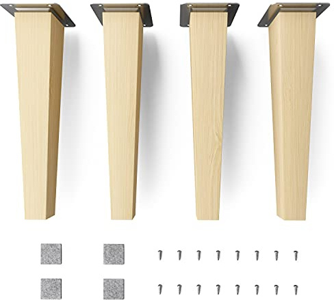 Sossai Möbelfüße aus Naturholz Buche unbehandelt, Clif Square HMF3, 25 cm hoch, eckig, gerade Ausführung, für Vitrinen, Tische, Schränke