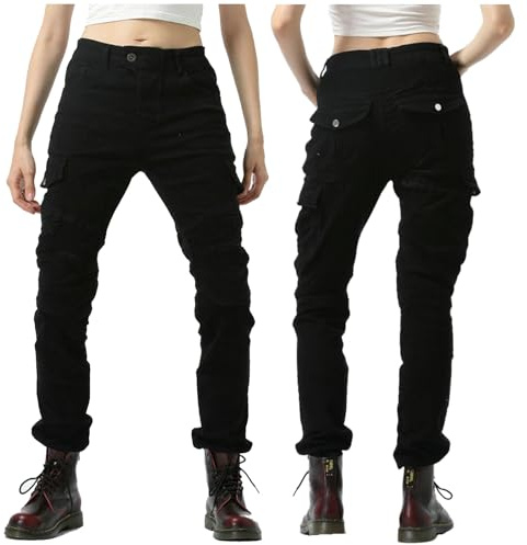 HOMDECR Damen Slim Fit Motorrad Jeans mit Protektoren Knie Und Hüftprotektoren Stretch Slim Fit Denim Motorradhose Cargo Motorradjeans Schutzhose Biker Pants (Black,M)