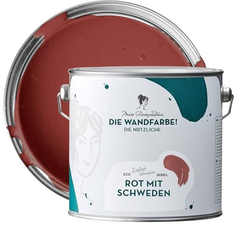 MissPompadour abwaschbare Wandfarbe Rot mit Schweden 2,5L - hohe Deckkraft & Ergiebigkeit - matte, scheuerbeständige Innenfarbe - geruchsarm, wasserbasiert, atmungsaktiv - Die Nützliche