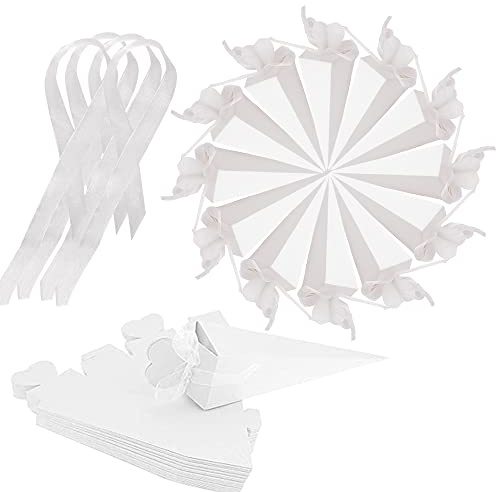 ZOOMPIL 50pcs Papier Kegel Papierkegel, Kegel für Hochzeit Konfetti, Süßigkeitentüten, Papierstrauß Reis Dreieckkegel Schachtel, Hochzeit Taufe Papier Konus Deko Weiß
