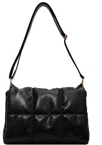 Bolsos cruzados acolchados de moda para mujer, correa de cadena ajustable, bolsa de hombro acolchada acolchada, Negro -, M