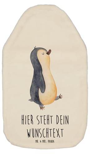Mr. & Mrs. Panda Personalisierte Wärmflasche Pinguin marschieren - Weiß