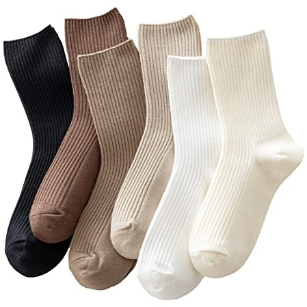 ACCFOD 9-11 Crew Socks for Women, Soft Thin Cotton Socks for Women Girls - Solid Color
