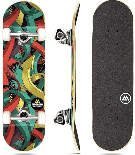 Magneto Complete Skateboard - Graffiti Deck Skateboard Graphics - Double Kicktail & Concave - Cruiser Skate Board - 27.5 x 7.75 - 7-Ply Maple