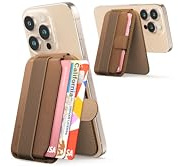 Sinjimoru Pull & Eject Magnetic Wallet for iPhone, Phone Wallet with Adjustable Stand, Compatible with MagSafe Wallet, M-Pull Tab Stand Brown | M-Pull Tab Stand, pull-up strap wallet, 3-in-1 kickstand phone grip, 3 cards quick eject, vegan leather, fits iPhone 17-12