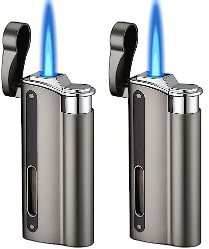 2 mecheros de tormenta, llama jet: encendedor de gas rellenable, resistente al viento, encendedor de gas para cocina, barbacoa, camping (se vende sin gas butano),