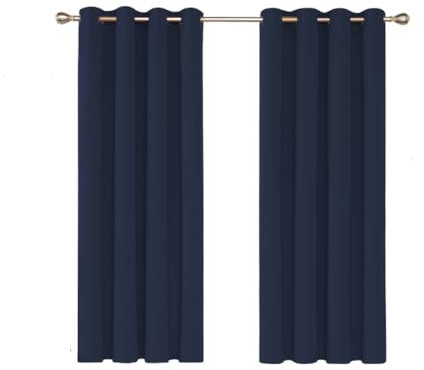 Ev Dekor® EVCRTN01 Thermal Blackout Curtains for Bedroom, Offices, Hotels Windows 66(167cm) Wide X 54(137cm) Long, Navy - 2 Panels with Tie Backs