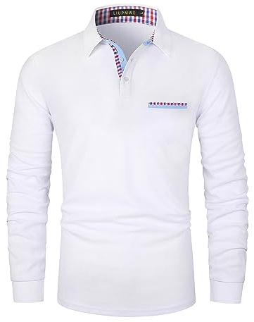 LIUPMWE Poloshirt Herren Langarm Golf T-Shirt Casual Tops Klassisches Polohemd M-3XL,Weiß-01,L