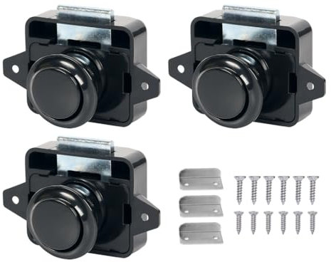 Kellegour 3 Pcs Botón De Cierre para Cajones,Cerradura Puerta Boton,Botón Pulsador Gabinete Cerradura,Cerradura Cierre de Botón,Cierres de Botón sin Llave,para Camper,Caravana,Muebles de Barco