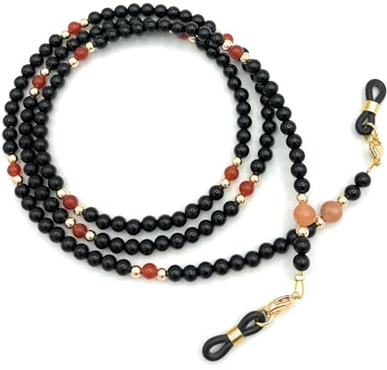 Brillenkette Brillenband Brillenhalter Maskenkette Schlangenkette Natürliche Edelstein Perlen Onyx Karneol Quarz schwarz orange handmade unikat