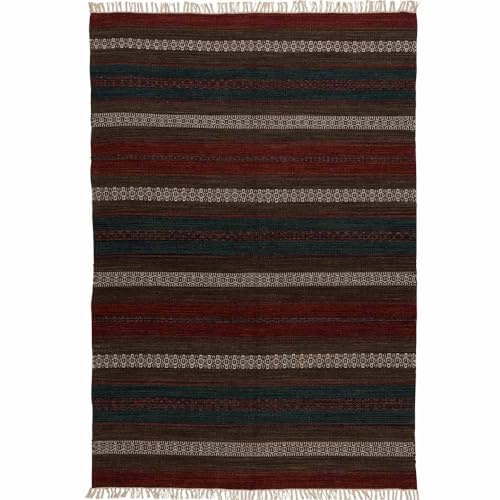 Knutzen Wohnen Kelim Teppich 160 x 230 Lübeck - Fransen Teppich Wolle Natur - Handgewebt und beidseitig verwendbar - Ideale Wohndekoration für jeden Wohnraum