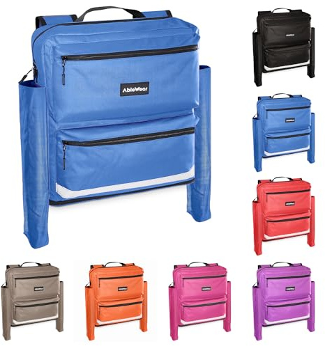 AbleWear Mobility Scooter Bag with Crutch Pockets – Blue | Expandable Storage | Disability Aid