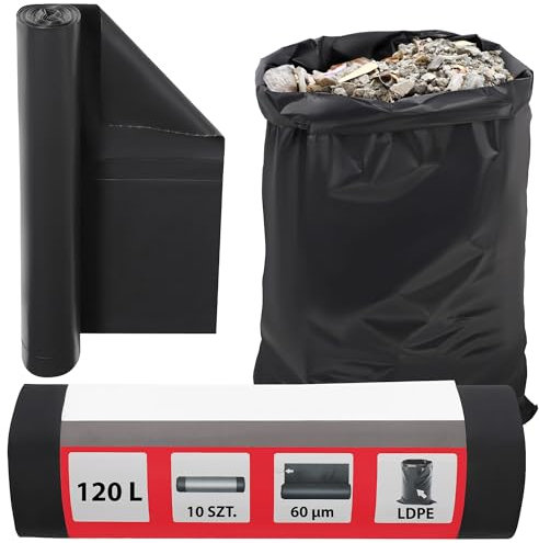 KOTARBAU Bolsas de basura para cargas pesadas, 120 L, 60 µm, bolsas de basura extrafuertes, extrafuertes, extrafuertes, 120 litros, bolsas de basura grandes, pesadas