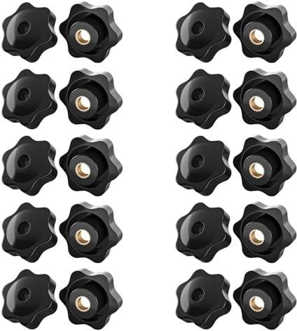 SHULLIN Lot de 20 écrous à poignée étoile M5 - Bouton de serrage - Écrou moleté - En plastique noir - Écrous de poignée moletée M5 × 25 mm - Tête en étoile pour industrie mécanique et appareils