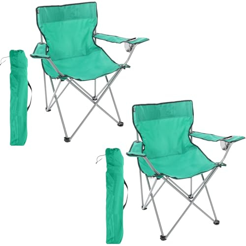 I LOVE FANCY DRESS Green Folding Camping Chairs with Cup Holder - Pack of 2 - Lightweight Outdoor Chairs with Carry Bag for Fishing, Festivals, Camping Trips, Picnics & Summer Activities