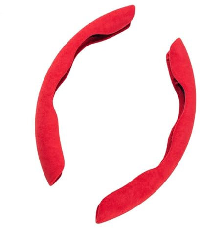 Lenkradbezug 2 Hälften Auto Lenkradbezug 38cm 15 Zoll Fell Material Rad Booster Abdeckung Anti-Rutsch-Zubehör Lenkradhülle(01 Red)