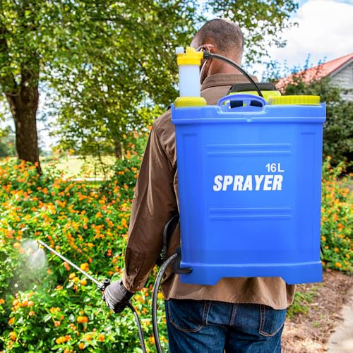Zaino spruzzatore a pressione capacità 16L - Spruzzatore di pesticidi monotubo 16L, acqua/diserbante/fertilizzante (blu)