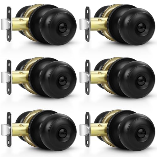 Estmoon 6 Pack Door Knobs, Matte Black Privacy Door Knob with Lock, Keyless Door Handle with Lock for Bedrooms/Bathrooms