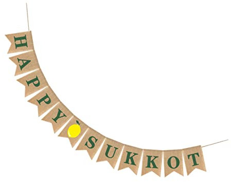 KOMBIUDA Vintage-leinenbanner „frohes Sukkot“ Wimpelgirlanden Partydeko Für Drinnen Und Draußen Rustikales Design Für Feiern Und Zuhause