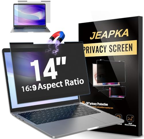 JEAPKA Magnetic Laptop Privacy Screen Filter 14 inch for 16:9 Widescreen Computer Monitor, Removable Anti Blue Light Privacy Shield, Anti-Glare Protector