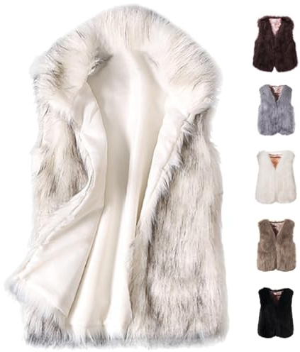 Générique Gilet Sans Manche Femme Gilet Polaire Court Femme Fausse Fourrure Manteau Col Debout Cardigan Hiver Petite Taille Laine Élégant Casual Mode Hiver Outerwear Veste en Laine(#01,L)