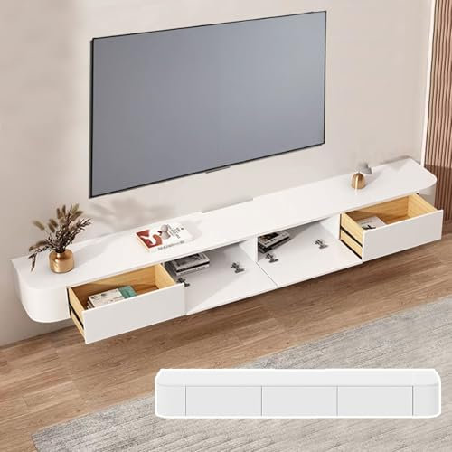 XDCXYD Schwebender TV-Ständer Lagerregale An Der Wand Montierter TV-Schrank Ausgehöhlter TV-Schrank Mit Kabellöchern Mehrere Größen Und Farben Diele & Flur(Weiß,220 * 20 * 24CM)