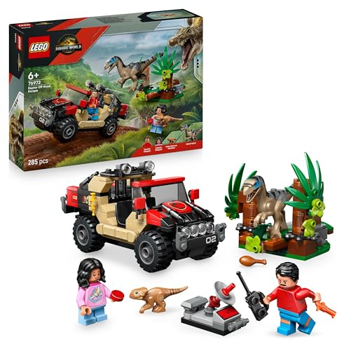 LEGO Jurassic World Fuga dal Raptor sul Fuoristrada - Include 2 figure di Dinosauro Giocattolo, una Macchina e 2 Minifigure - Regalo per Bambini e Bambine da 6 Anni Fan del Film La Rinascita - 76972