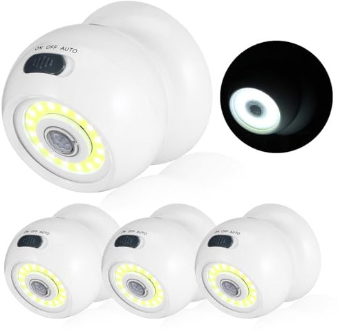 Motion Sensor Outdoor Lights - Outdoor Motion Sensor Light Battery Operated Wireless Spotlight Motion Detector Security Light Auto On Off for Outdoor Indoor Porch Stair Hallway Garage Wall Shed 4 Pack
