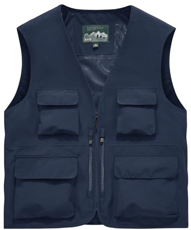 OlyljpinZ Homme Multi-Poches Gilet de Plein air Casual Gilet de Pêche Chasse Multifonctionnel Veste sans Manches Été Respirant Séchage Rapide Léger Gilet Manteau de Sport pour Camping en Photographie