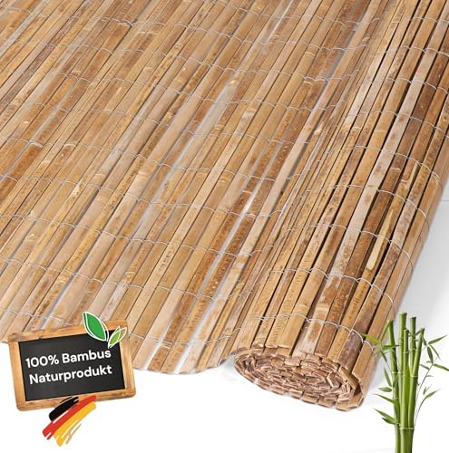 Bambumatta, insynsskydd i 12 storlekar – 160 x 300 cm | insynsskyddsmatta av karboniserad bambu för balkong, trädgård och terrass | naturligt staket, insynsskydd, balkonginsynsskydd, bullerskydd,