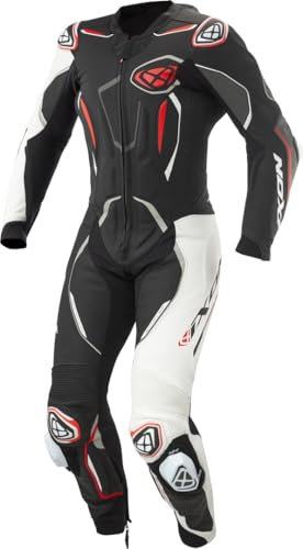 IXON Demonio - Tuta in pelle per moto, 1 pezzo, colore nero/bianco/rosso, 2XL
