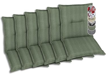 GO-DE Textil Bequeme und attraktive Polsterauflagen für Niederlehner-Gartenstühle (6er-Set, Streifen Exclusiv grün, Niederlehner)