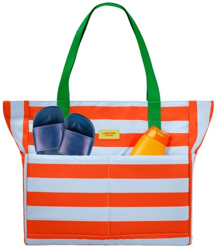 LARKSON Bolsa De Playa Mujer Hombre Naranja - Linn - Tote Bag Grande Para Vacaciones, Deportes, Viajes - Bolso Shopper Con Cremallera