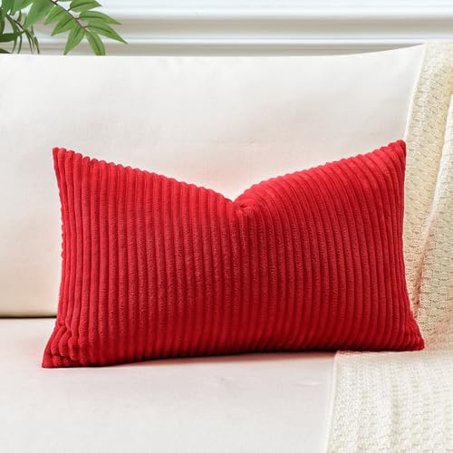 JOTOM 1 Stück Cord Kissenbezug Kissenhülle Dekorative Zierkissen Sofakissen Couchkissen Dekokissen Zierkissenbezug Deko Kissenbezüge für Sofa Wohnzimmer (30x50cm, Rot)