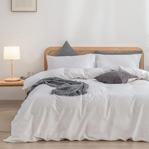 Gezu Housse de Couette Coton 140x200cm Blanc Parure de Lit 140x200 Adulte1 Personne Naturel Coton Moderne Respirant Linge de Lit avec Fermeture Éclair et 1 Taies d'oreiller 65x65