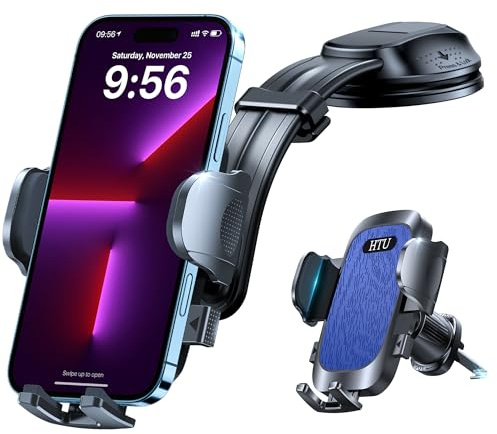 HTU【2026 Neuester Saugnapf & Lüftung Biegsamer Arm Handyhalterung Auto【True Militär-Klasse】 360° Drehbar KFZ Autohalterung auf Armaturenbrett Scheibe für iPhone 17 Pro Max Samsung S25, Diva Blau