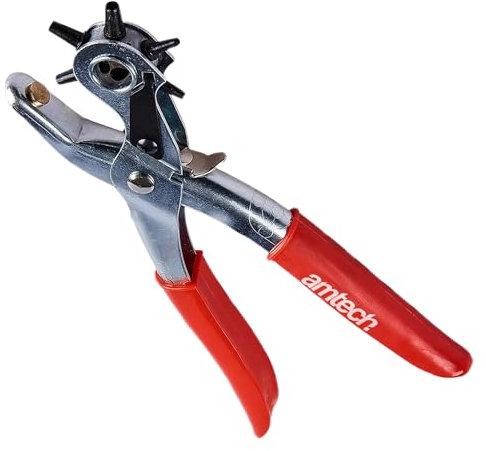 WedDecor Revolving Leather Hole Punch Plier Tool – 6 Sizes (2mm to 4.5mm) – Steel Puncher for Belts, Canvas, Leather, Fabric, Plastic, Card & DIY Craft – Handheld Eyelet Punching Tool