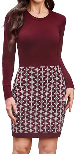Gyabnw Vestito Donna Invernale in Maglione Aderente Abito Maglione Stretto con Maniche Lunghe Gonna a Contrasto Abiti all'Anca Avvolta Abito in Maglia Casual per Ufficio, Scuola, Party