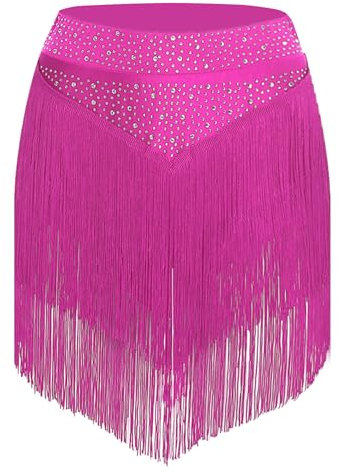 Miaeowve Damen Tanzrock Latein Tango Bauchtanz Hüfttuch Fransen Rock Rumba Cha Cha Samba Ballsaal Tanzkleid Hot Pink XXL