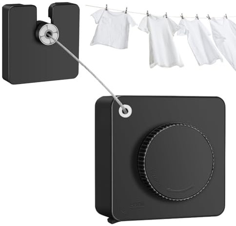 Ruwshuuk Corda Per Stendere Il Bucato Retrattile | Corda Per Asciugatura A Scomparsa Montaggio A Parete,Cavo in Acciaio Inossidabile 4.8m Anti-Groviglio per Piccoli Spazi Interni ed Esterni, Balconi,